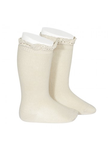 Knee Socks With Lace Edging Cuff