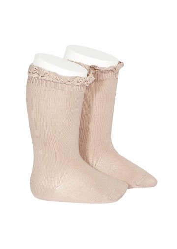 Knee Socks With Lace Edging Cuff