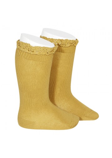 Knee Socks With Lace Edging Cuff