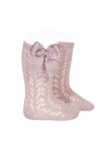 Perle Openwork Knee High Socks with Bow